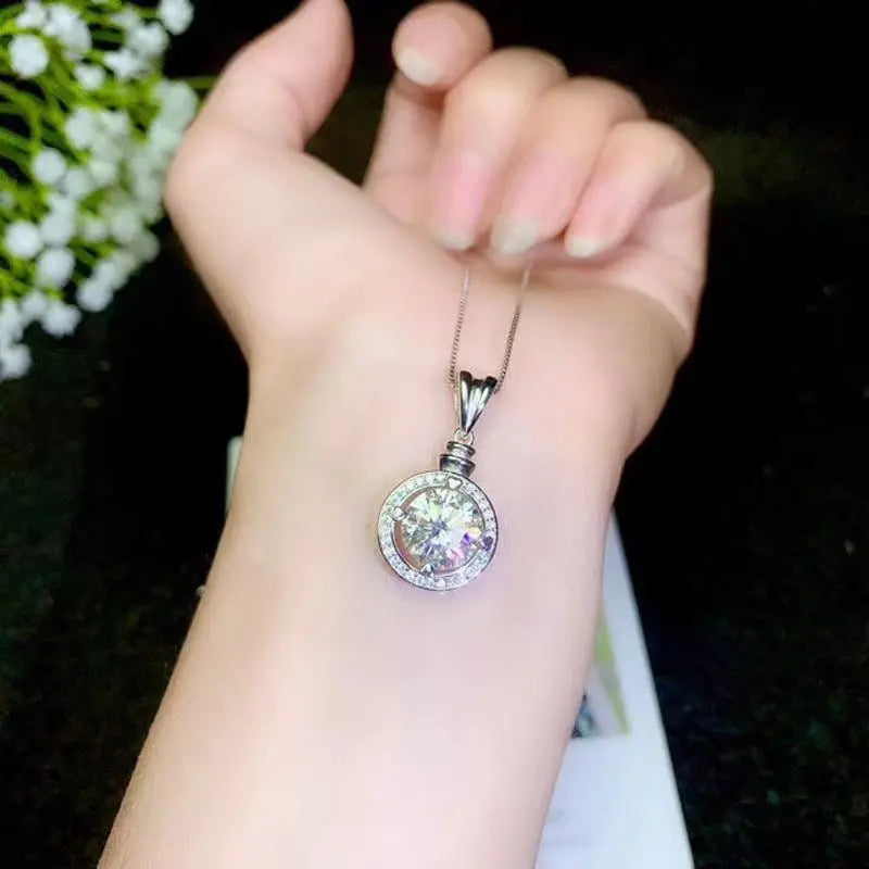 White Gold Plated Halo Moissanite Necklace 0.5ct - 3ct Center Stones Moissanite Engagement Rings & Jewelry | Luxus Moissanite