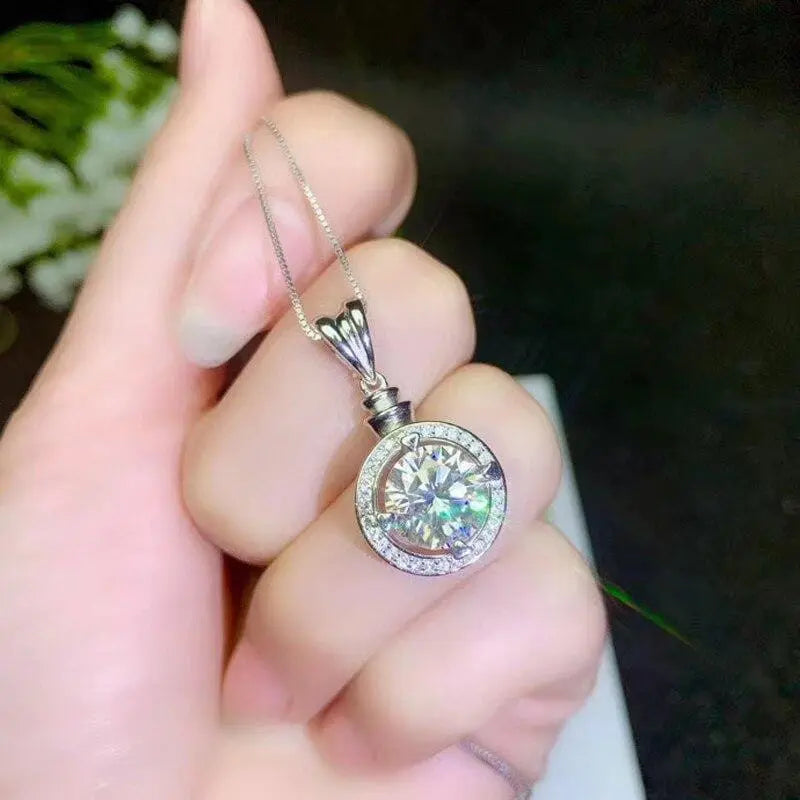 White Gold Plated Halo Moissanite Necklace 0.5ct - 3ct Center Stones Moissanite Engagement Rings & Jewelry | Luxus Moissanite | best necklace chains