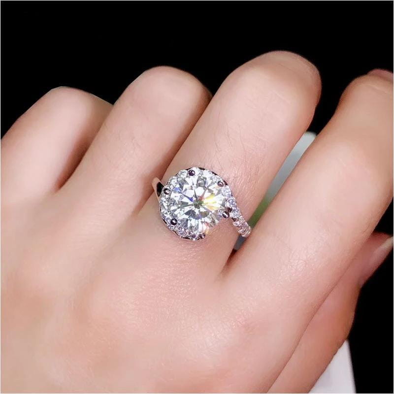 White Gold Plated Halo Moissanite Ring 1ct, 2ct, & 3ct Options Moissanite Engagement Rings & Jewelry | Luxus Moissanite