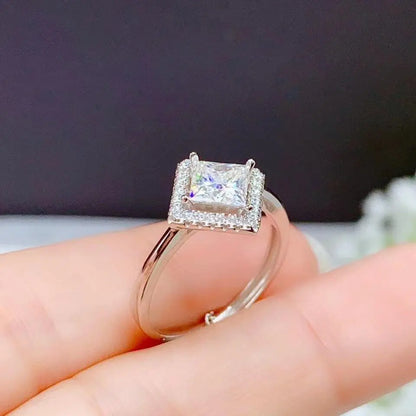 White Gold Plated Princess Cut Halo Moissanite Ring 1ct Center Stone Moissanite Engagement Rings & Jewelry | Luxus Moissanite