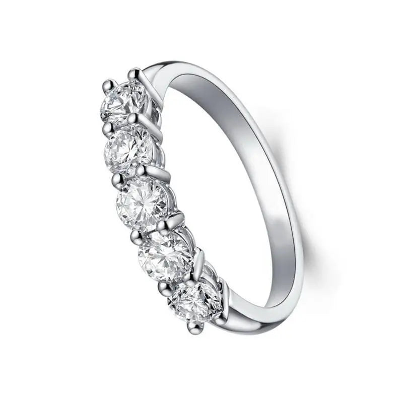White Gold Plated Silver 5 Stone Moissanite Anniversary Ring 0.85ct Moissanite Engagement Rings & Jewelry | Luxus Moissanite | Woman Engagement Ring