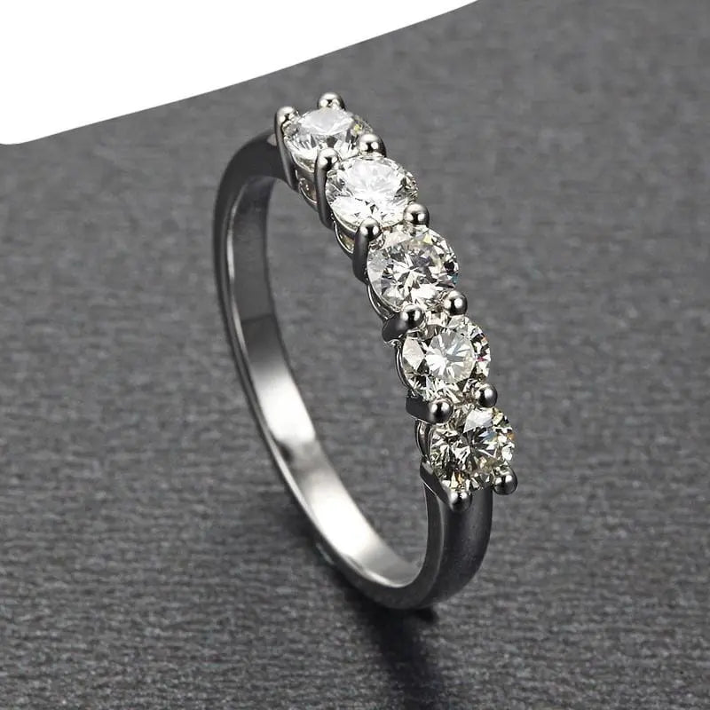 White Gold Plated Silver 5 Stone Moissanite Anniversary Ring 0.85ct Moissanite Engagement Rings & Jewelry | Luxus Moissanite | Woman Engagement Ring