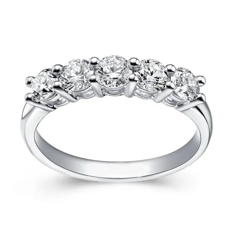White Gold Plated Silver 5 Stone Moissanite Anniversary Ring 0.85ct Moissanite Engagement Rings & Jewelry | Luxus Moissanite | Woman Engagement Ring