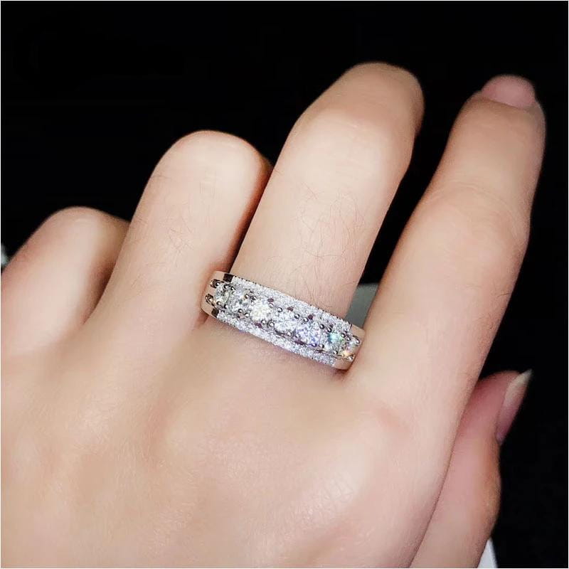 White Gold Plated Silver 7 Stone Moissanite Anniversary Ring 0.77ct Moissanite Engagement Rings & Jewelry | Luxus Moissanite