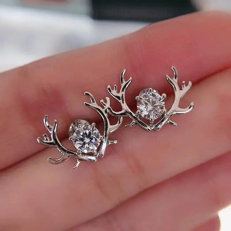 White Gold Plated Silver Deer Moissanite Stud Earrings 1ctw Moissanite Engagement Rings & Jewelry | Luxus Moissanite | Silver Deer Earrings