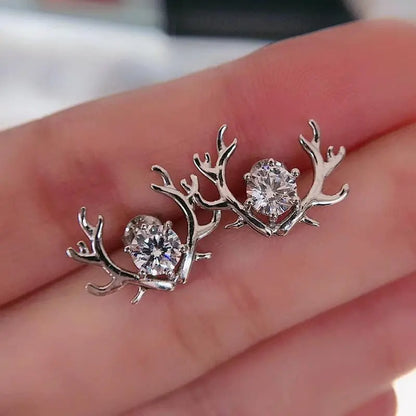 White Gold Plated Silver Deer Moissanite Stud Earrings 1ctw Moissanite Engagement Rings & Jewelry | Luxus Moissanite | Silver Deer Earrings