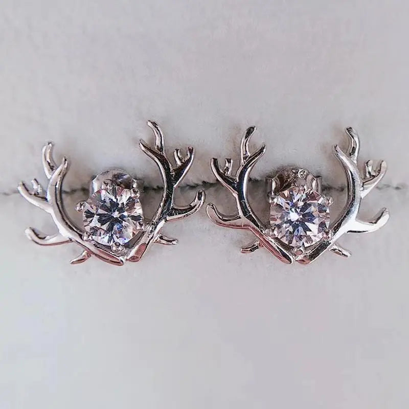 White Gold Plated Silver Deer Moissanite Stud Earrings 1ctw Moissanite Engagement Rings & Jewelry | Luxus Moissanite | Silver Deer Earrings