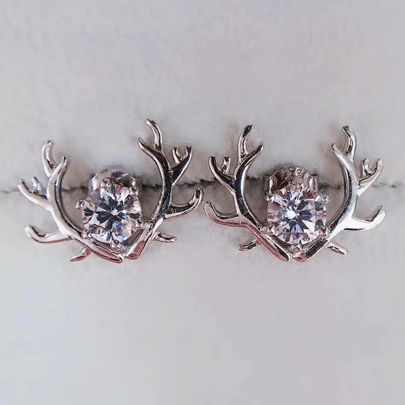 White Gold Plated Silver Deer Moissanite Stud Earrings 1ctw Moissanite Engagement Rings & Jewelry | Luxus Moissanite