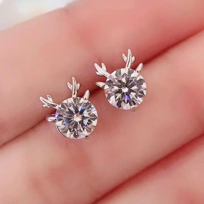 White Gold Plated Silver Deer Moissanite Stud Earrings 2 Carat Total Moissanite Engagement Rings & Jewelry | Luxus Moissanite | 2 Carat Stud Earrings