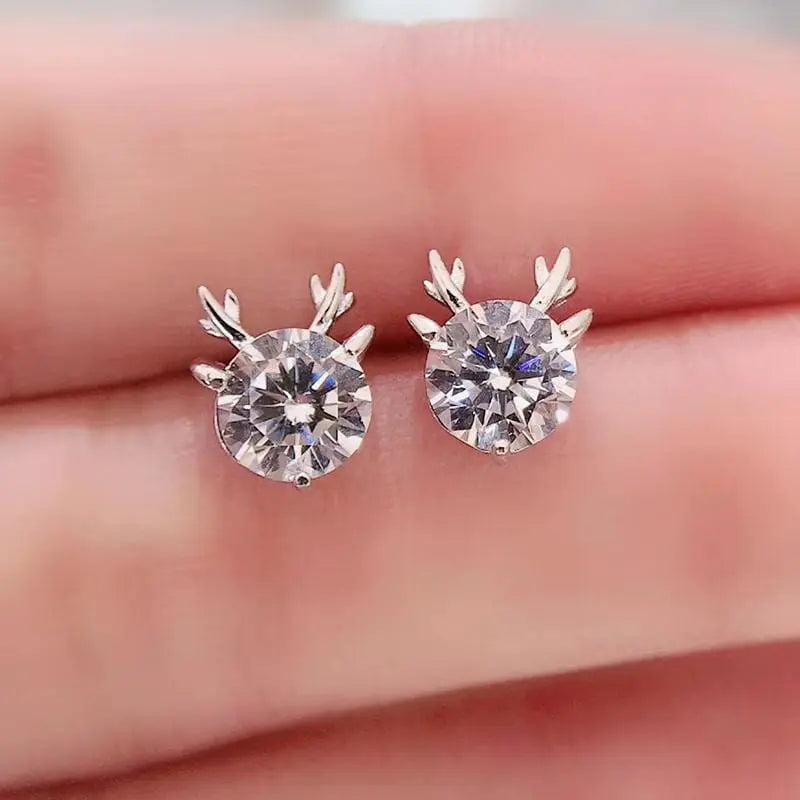 White Gold Plated Silver Deer Moissanite Stud Earrings 2 Carat Total Moissanite Engagement Rings & Jewelry | Luxus Moissanite