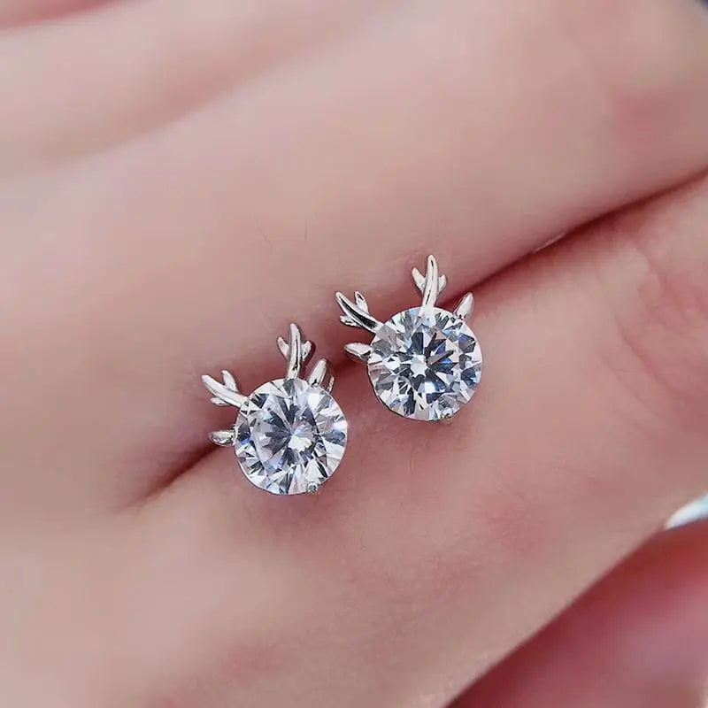 White Gold Plated Silver Deer Moissanite Stud Earrings 2 Carat Total Moissanite Engagement Rings & Jewelry | Luxus Moissanite