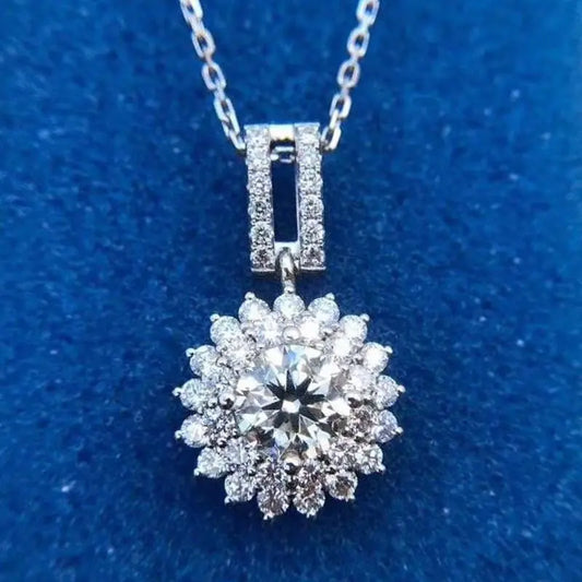 White Gold Plated Silver Double Halo Moissanite Necklace 1ct Center Stone Moissanite Engagement Rings & Jewelry | Luxus Moissanite | Cute small necklace