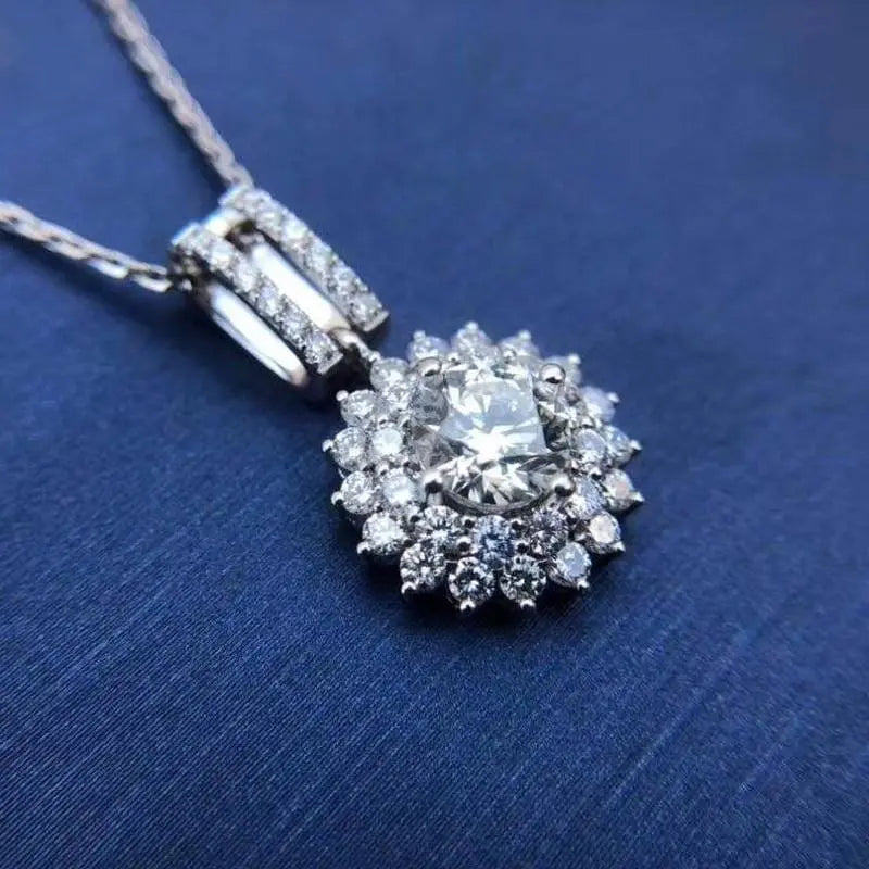 White Gold Plated Silver Double Halo Moissanite Necklace 1ct Center Stone Moissanite Engagement Rings & Jewelry | Luxus Moissanite | Cute small necklace