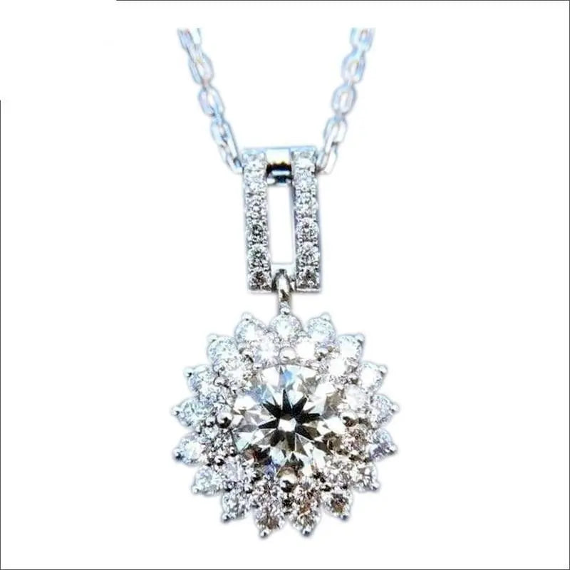 White Gold Plated Silver Double Halo Moissanite Necklace 1ct Center Stone Moissanite Engagement Rings & Jewelry | Luxus Moissanite | Cute small necklace