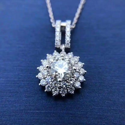 White Gold Plated Silver Double Halo Moissanite Necklace 1ct Center Stone Moissanite Engagement Rings & Jewelry | Luxus Moissanite | Cute small necklace