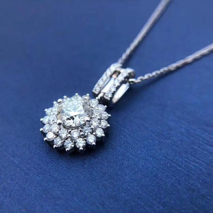 White Gold Plated Silver Double Halo Moissanite Necklace 1ct Center Stone Moissanite Engagement Rings & Jewelry | Luxus Moissanite | Cute small necklace