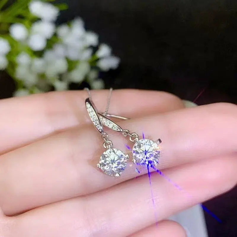 White Gold Plated Silver Drop / Dangle Moissanite Earrings 2ctw Moissanite Engagement Rings & Jewelry | Luxus Moissanite