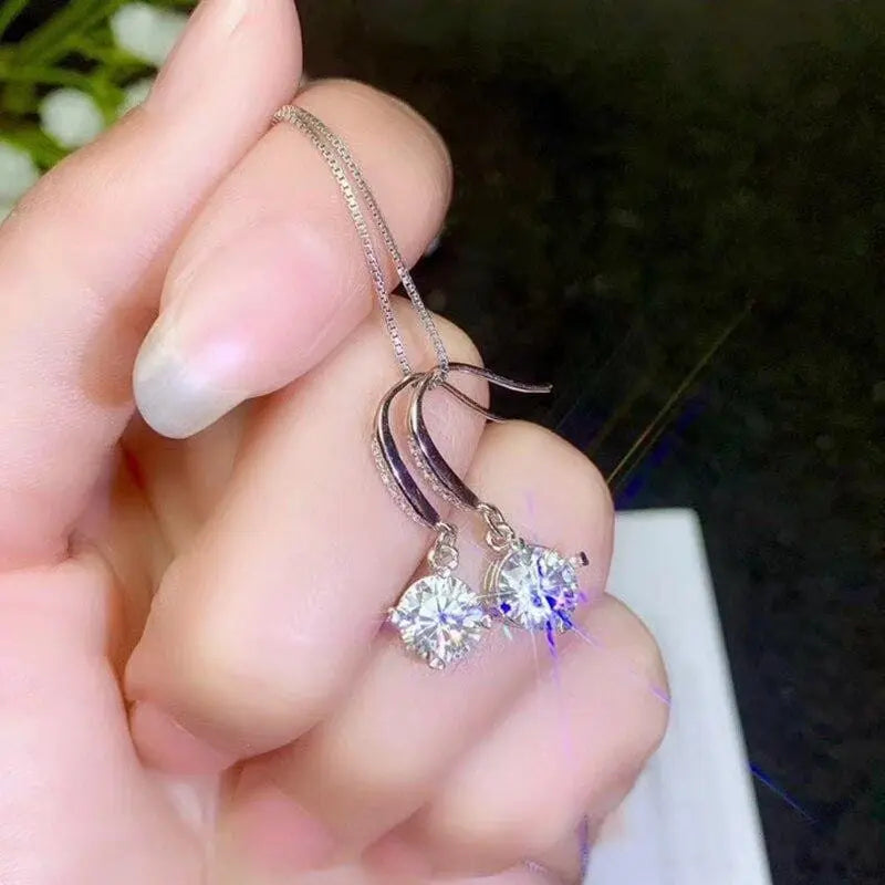 White Gold Plated Silver Drop / Dangle Moissanite Earrings 2ctw Moissanite Engagement Rings & Jewelry | Luxus Moissanite