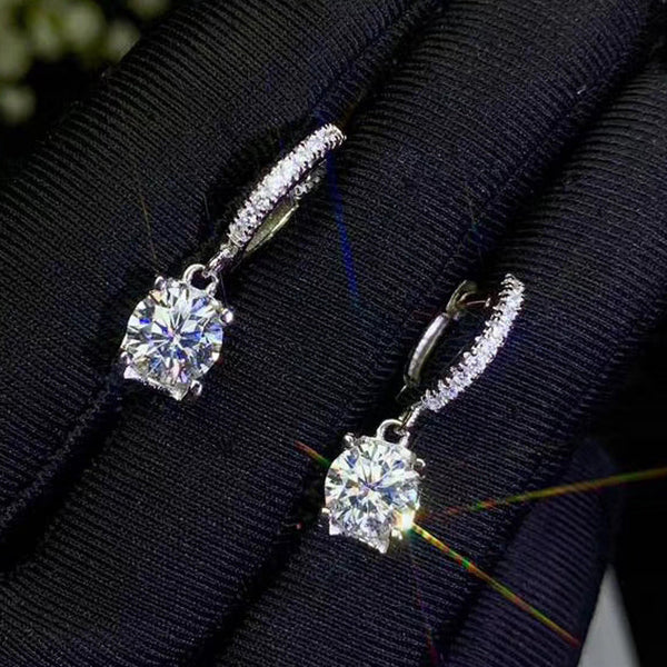 White Gold Plated Silver Drop Moissanite Earrings 1ctw - 2ctw Options Moissanite Engagement Rings & Jewelry | Luxus Moissanite