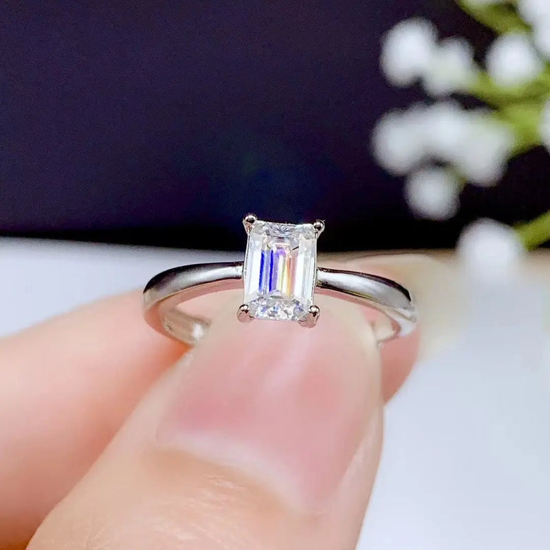 White Gold Plated Silver Emerald Cut Solitaire Moissanite Ring 0.5ct Moissanite Engagement Rings & Jewelry | Luxus Moissanite