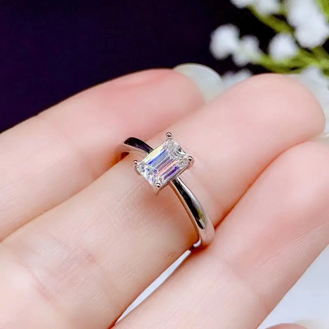 White Gold Plated Silver Emerald Cut Solitaire Moissanite Ring 0.5ct Moissanite Engagement Rings & Jewelry | Luxus Moissanite | Beautiful Wedding Ring for Sale