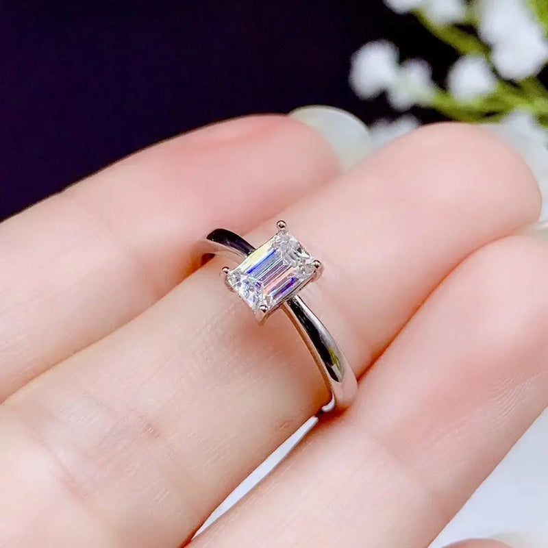 White Gold Plated Silver Emerald Cut Solitaire Moissanite Ring 0.5ct Moissanite Engagement Rings & Jewelry | Luxus Moissanite
