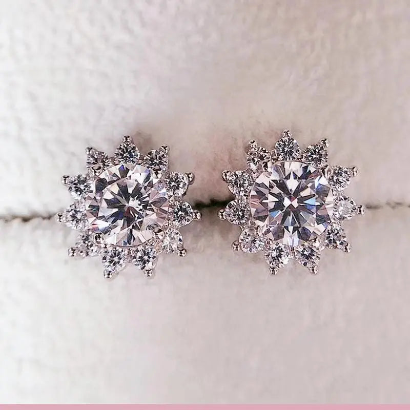 White Gold Plated Silver Halo Moissanite Earrings 2ctw Moissanite Engagement Rings & Jewelry | Luxus Moissanite | Luxury Earrings