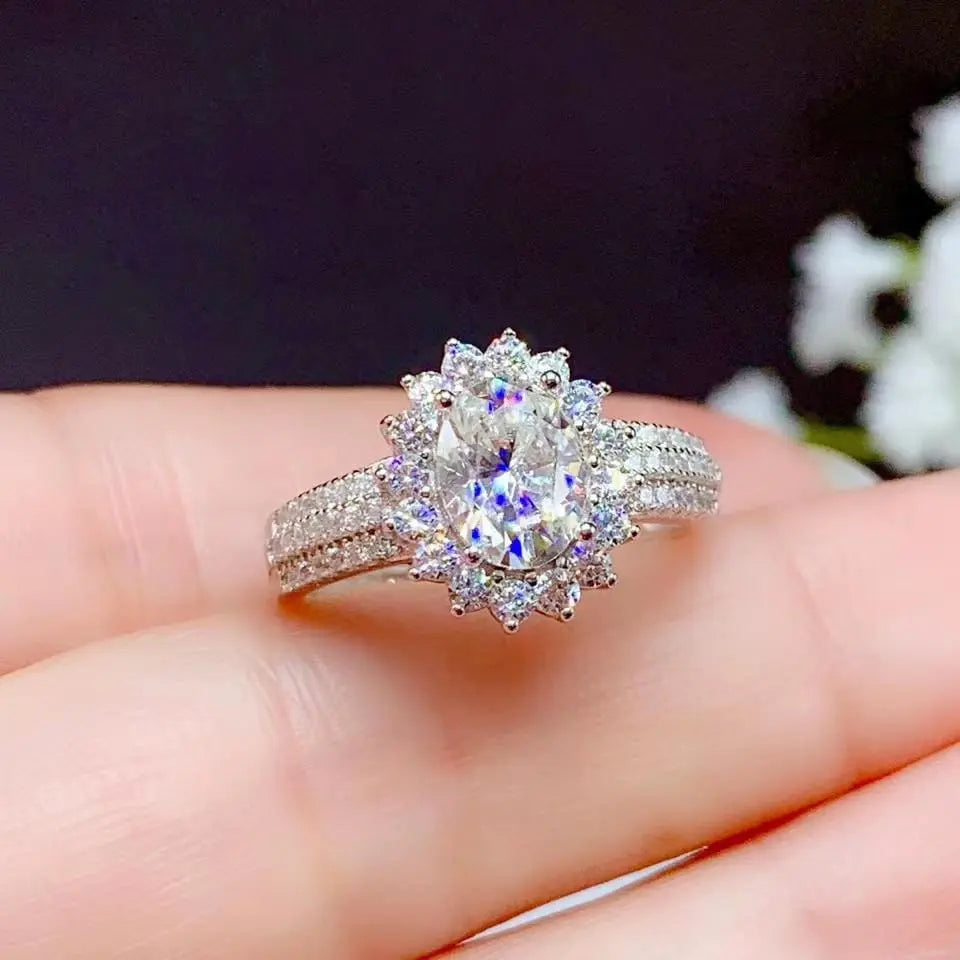 White Gold Plated Silver Halo Moissanite Ring 1.5ct Center Stone Moissanite Engagement Rings & Jewelry | Luxus Moissanite | Stunning Engagement Rings