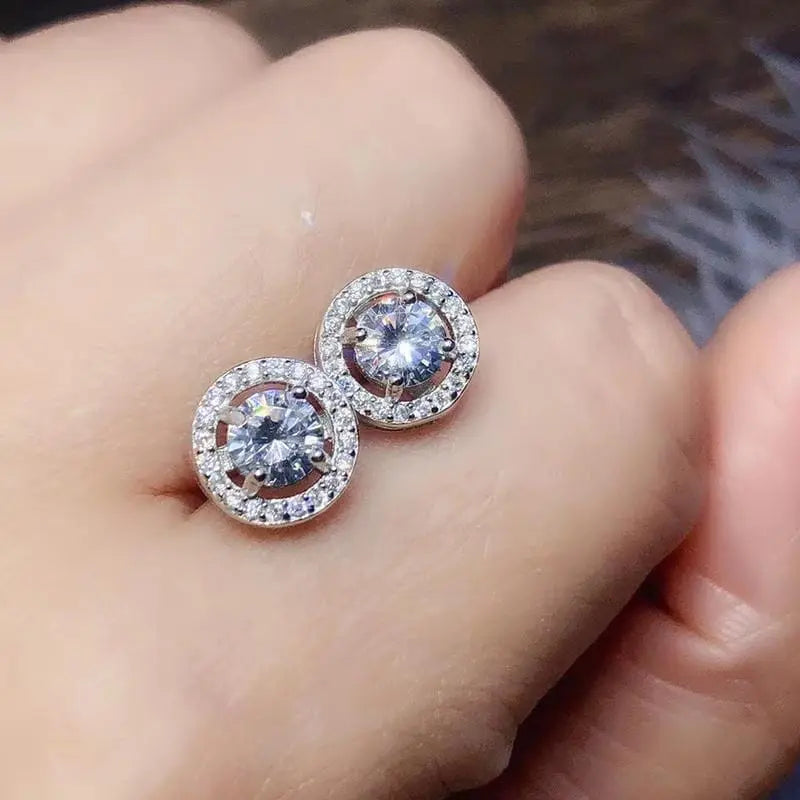 White Gold Plated Silver Halo Moissanite Stud Earrings 1ctw Moissanite Engagement Rings & Jewelry | Luxus Moissanite | Stunning Earrings 
| Stunning Earrings