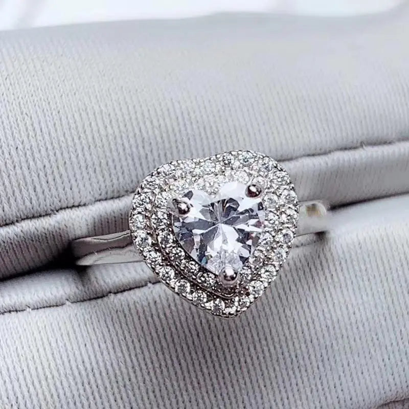 White Gold Plated Silver Heart Cut Double Halo Moissanite Ring 1ct Moissanite Engagement Rings & Jewelry | Luxus Moissanite