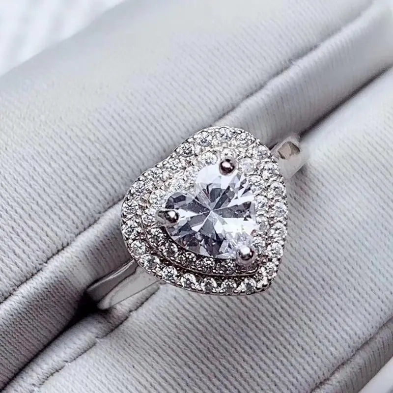 White Gold Plated Silver Heart Cut Double Halo Moissanite Ring 1ct Moissanite Engagement Rings & Jewelry | Luxus Moissanite | Heart Halo Ring