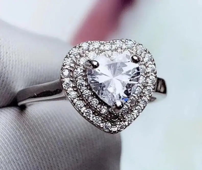 White Gold Plated Silver Heart Cut Double Halo Moissanite Ring 1ct Moissanite Engagement Rings & Jewelry | Luxus Moissanite