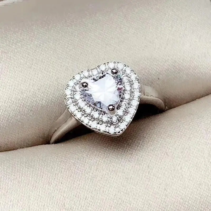 White Gold Plated Silver Heart Cut Double Halo Moissanite Ring 1ct Moissanite Engagement Rings & Jewelry | Luxus Moissanite | Heart Halo Ring