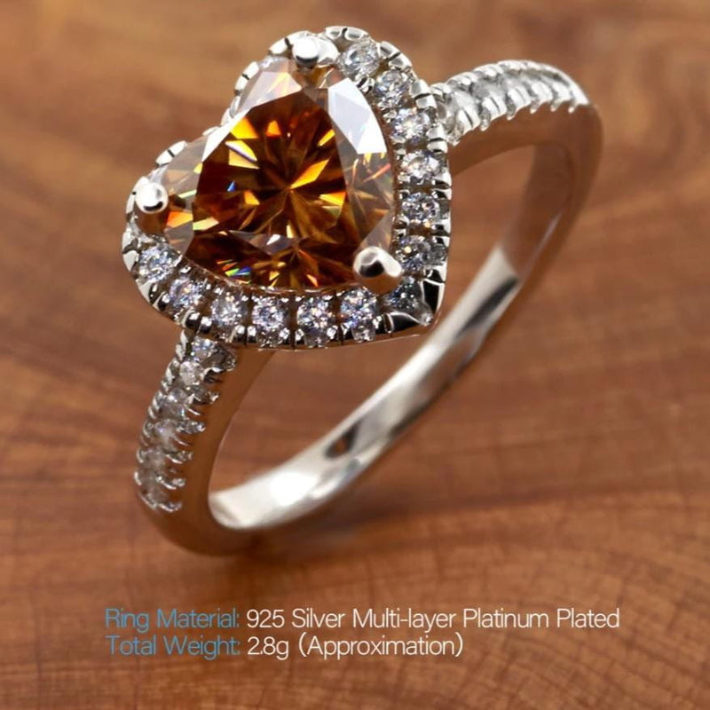 White Gold Plated Silver Heart Cut Halo Moissanite Ring 1.5ct Moissanite Engagement Rings & Jewelry | Luxus Moissanite