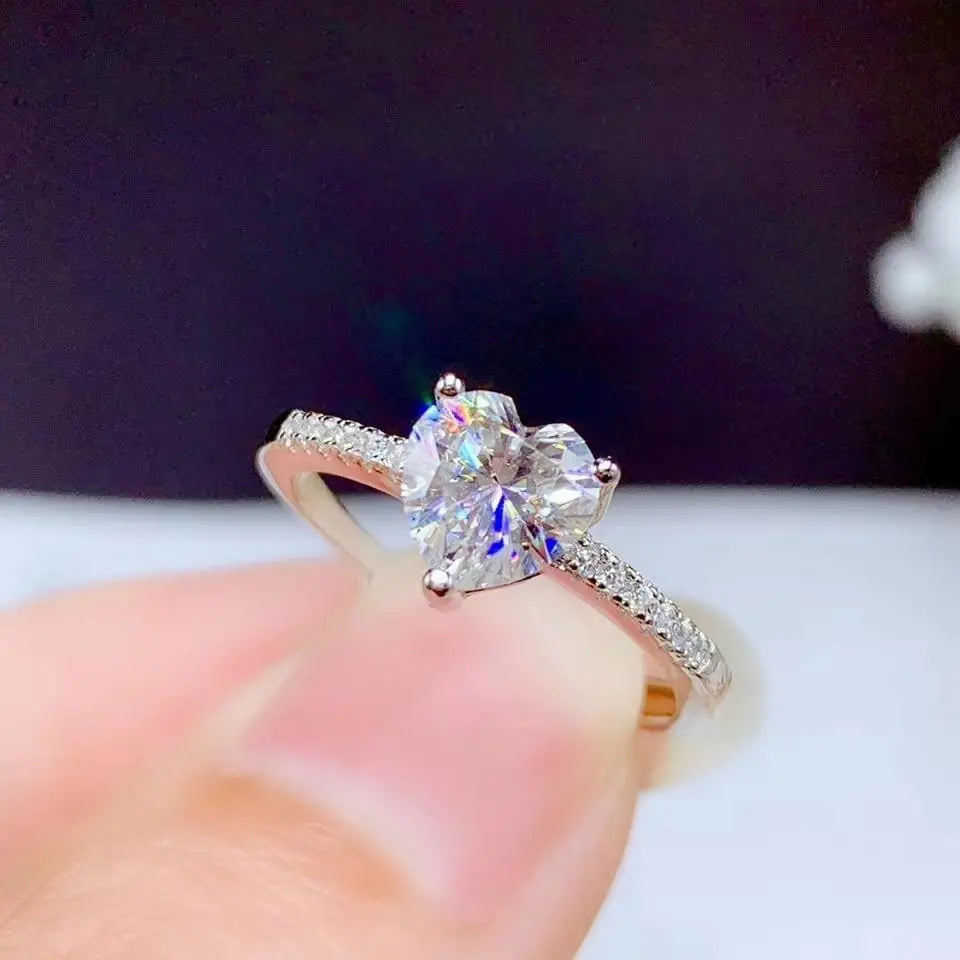 White Gold Plated Silver Heart Cut Moissanite Ring 1ct Center Stone Moissanite Engagement Rings & Jewelry | Luxus Moissanite | Beautiful Unique Engagement Ring