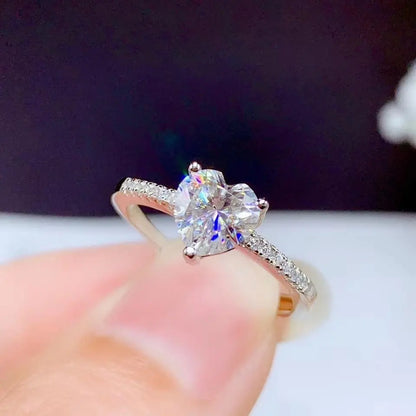 White Gold Plated Silver Heart Cut Moissanite Ring 1ct Center Stone Moissanite Engagement Rings & Jewelry | Luxus Moissanite | Beautiful Unique Engagement Ring