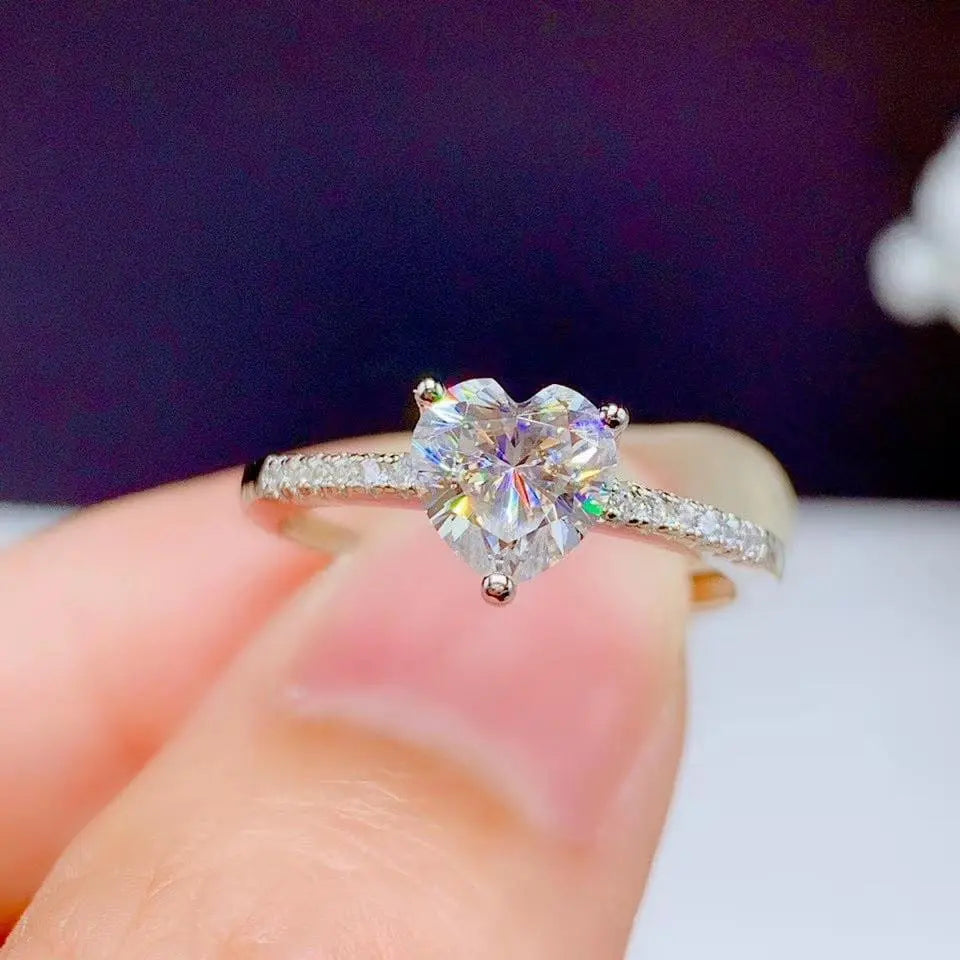 White Gold Plated Silver Heart Cut Moissanite Ring 1ct Center Stone Moissanite Engagement Rings & Jewelry | Luxus Moissanite | Beautiful Unique Engagement Ring