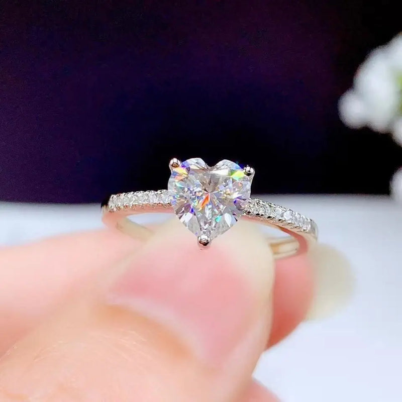 White Gold Plated Silver Heart Cut Moissanite Ring 1ct Center Stone Moissanite Engagement Rings & Jewelry | Luxus Moissanite