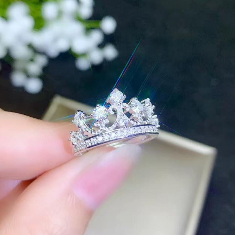 White Gold Plated Silver Moissanite Crown Ring 1ct Moissanite Engagement Rings & Jewelry | Luxus Moissanite