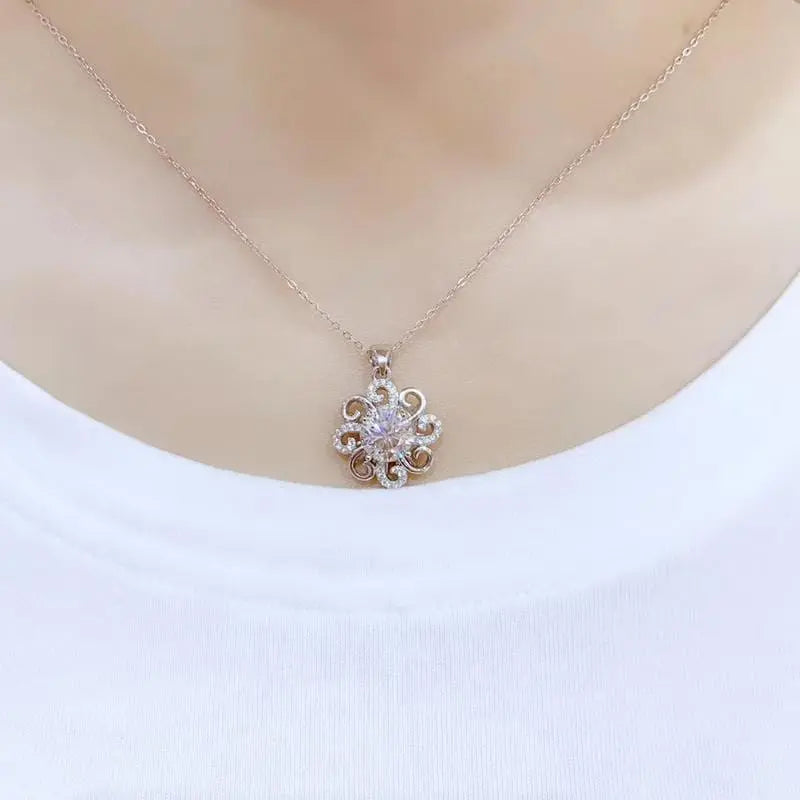 White Gold Plated Silver Moissanite Necklace 2ct Center Stone Moissanite Engagement Rings & Jewelry | Luxus Moissanite | Trendy Necklace