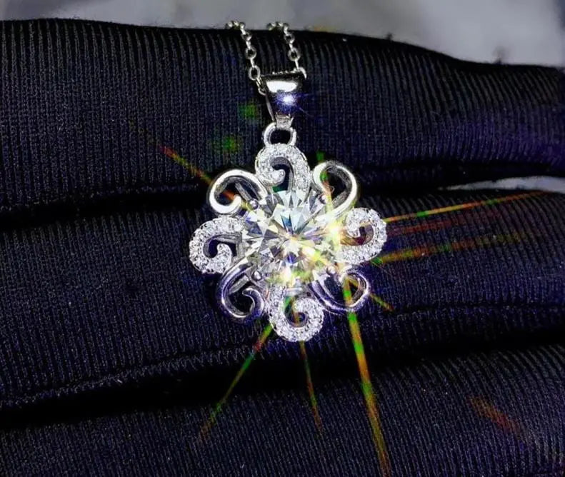 White Gold Plated Silver Moissanite Necklace 2ct Center Stone Moissanite Engagement Rings & Jewelry | Luxus Moissanite | Trendy Necklace