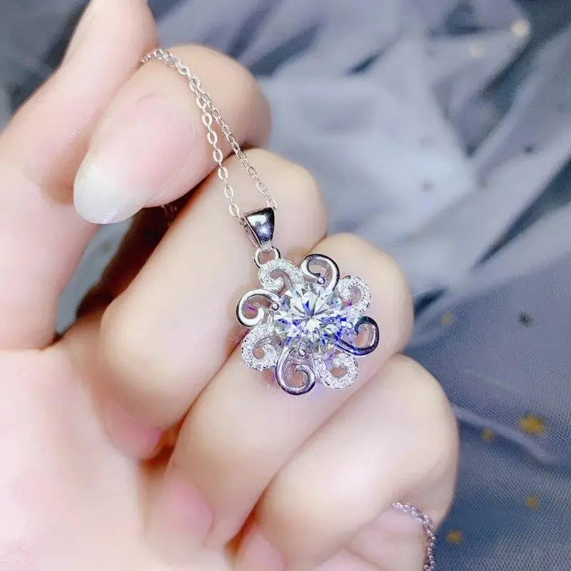 White Gold Plated Silver Moissanite Necklace 2ct Center Stone Moissanite Engagement Rings & Jewelry | Luxus Moissanite