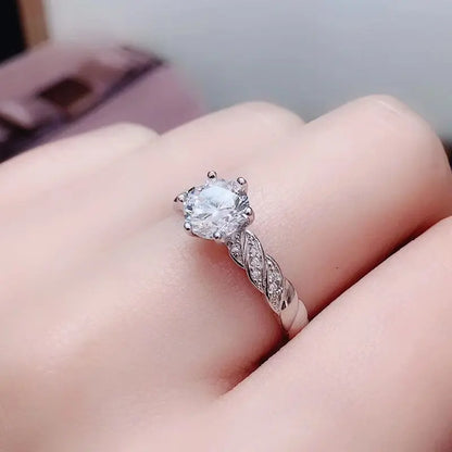 White Gold Plated Silver Moissanite Ring 1ct Center Stone Moissanite Engagement Rings & Jewelry - Stunning Engagement Ring| Luxus Moissanite