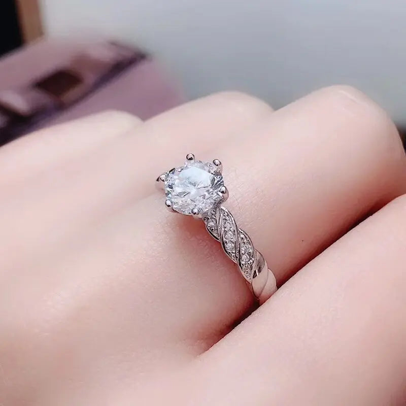 White Gold Plated Silver Moissanite Ring 1ct Center Stone Moissanite Engagement Rings & Jewelry | Luxus Moissanite