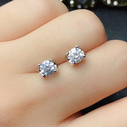 White Gold Plated Silver Moissanite Stud Earrings 1ctw Moissanite Engagement Rings & Jewelry | Luxus Moissanite