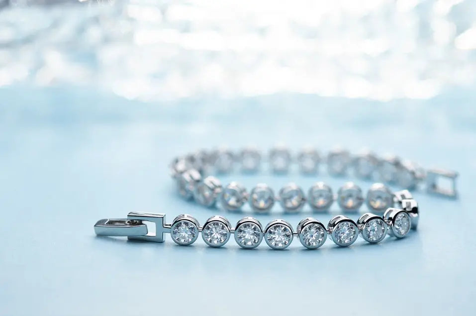 White Gold Plated Silver Moissanite Tennis Bracelet 7.2ct - 9.3ct Moissanite Engagement Rings & Jewelry | Luxus Moissanite