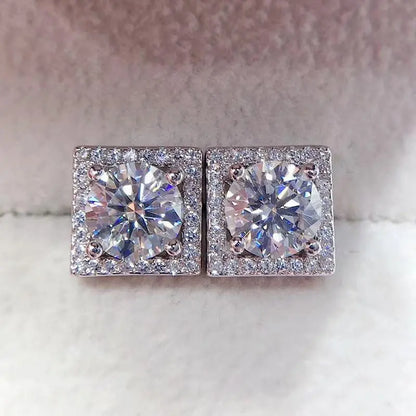 White Gold Plated Silver Square Halo Moissanite Earrings 2ctw Moissanite Engagement Rings & Jewelry | Luxus Moissanite