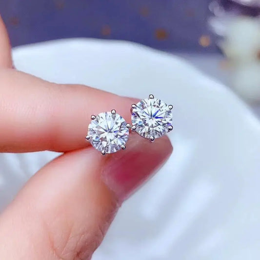 White Gold Plated Silver Stud Moissanite Earrings 2ctw Moissanite Engagement Rings & Jewelry | Luxus Moissanite | Gorgeous Earrings