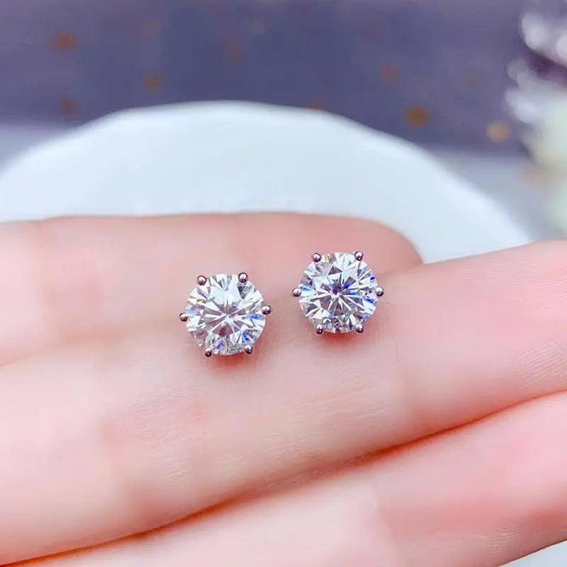 White Gold Plated Silver Stud Moissanite Earrings 2ctw Moissanite Engagement Rings & Jewelry | Luxus Moissanite | Gorgeous Earrings