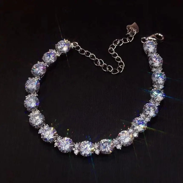 White Gold Plated Silver Tennis Moissanite Bracelet 8.5ct Moissanite Engagement Rings & Jewelry | Luxus Moissanite